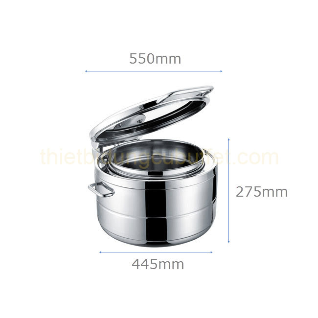 Kích thước Nồi soup buffet tròn inox 304 nắp kính thủy lực dùng trên bếp từ NF2166